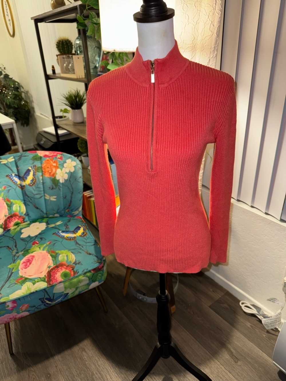 Coral Half-Zip Ribbed Sweater Boston proper